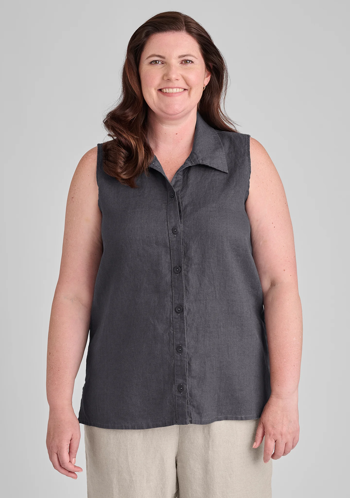 Sleeveless Shirt - Sleeveless Linen Blouse - FINAL SALE - Image 2