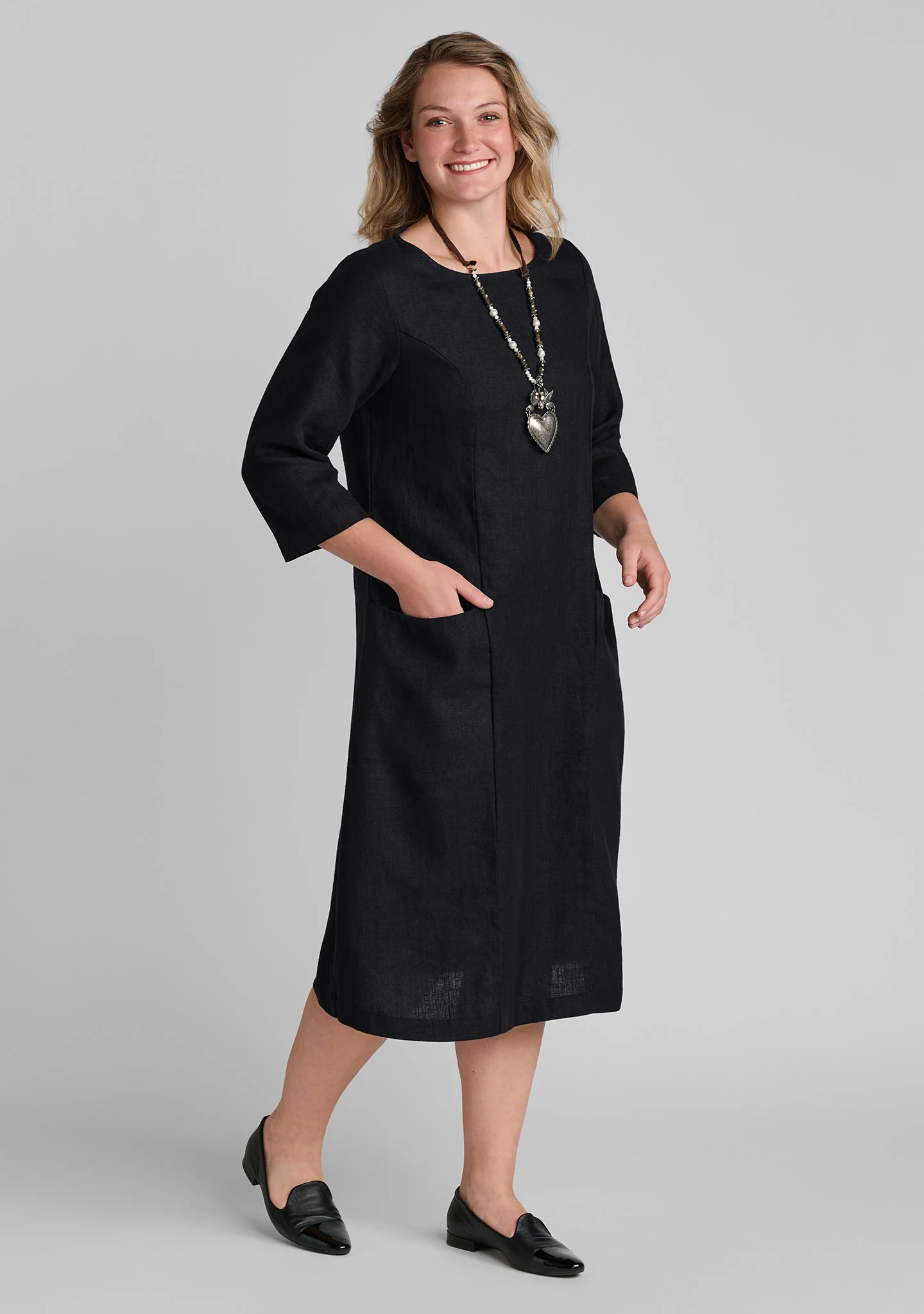 Slouch Pocket Dress - Linen Shift Dress - Image 3
